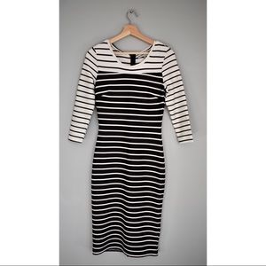 Striped Long Sleeve Midi Dress Black/White